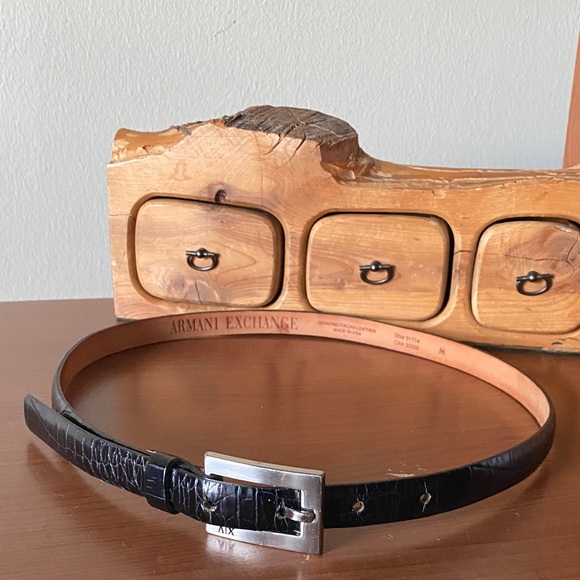 Armani Exchange Slim Croc Leather Belt - Picture 1 of 5